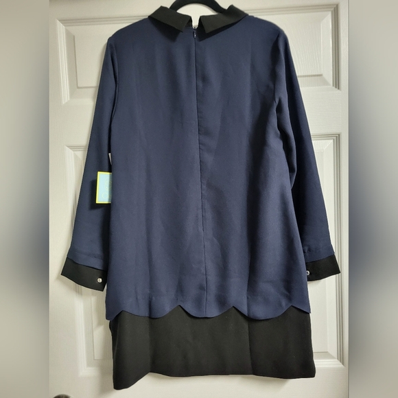 NWT-CeCe-Navy Blue & Black,Collared,Scalloped Hem Dress-Size 10 - Picture 5 of 8